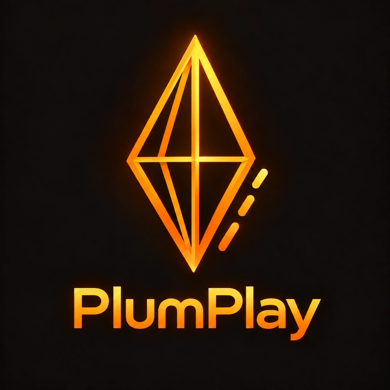 Logo PlumPlay em dourado com símbolo de prisma